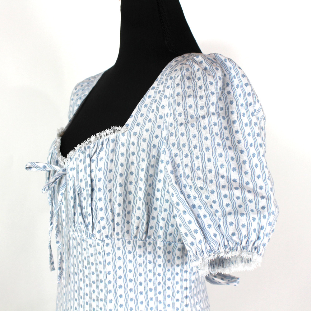 Reformation Cherise Maxi Dress NEW Linen Blue Motif Short Puff Sleeve Size 10 - Picture 4 of 8